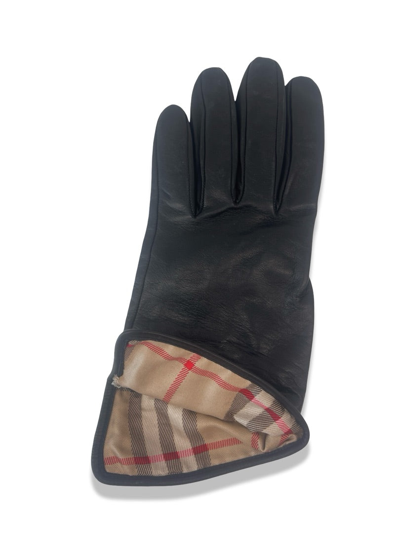 Burberry Black Leather Gloves. Size: 7