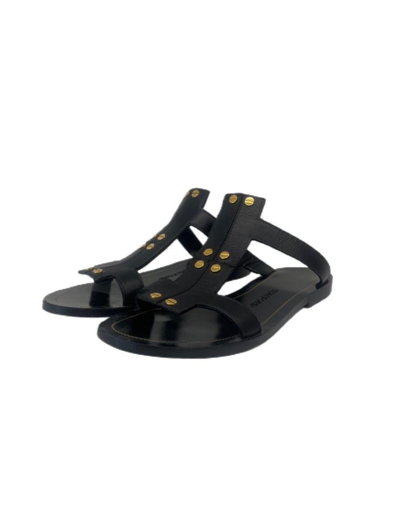Tom Ford Black w Gold Flat Leather Sandal. Size: 37