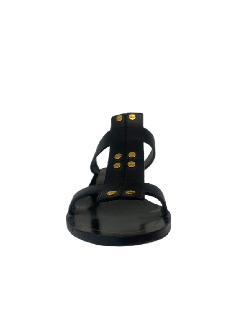 Tom Ford Black w Gold Flat Leather Sandal. Size: 37