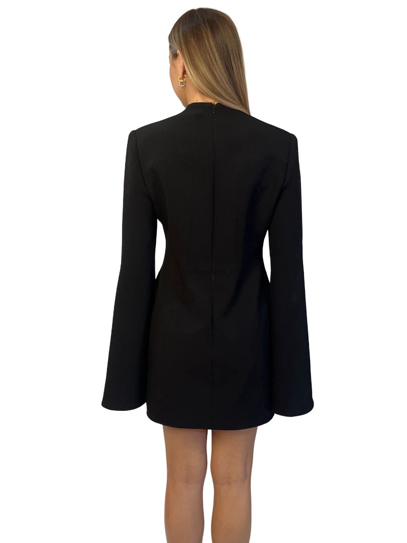 Camilla & Marc Black Flared Sleeve V Neck Mini Dress. Size: M-L