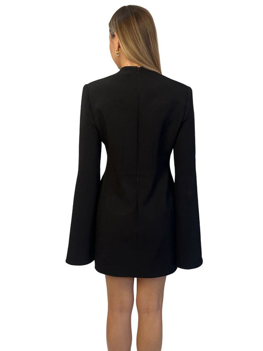Camilla & Marc Black Flared Sleeve V Neck Mini Dress. Size: M-L