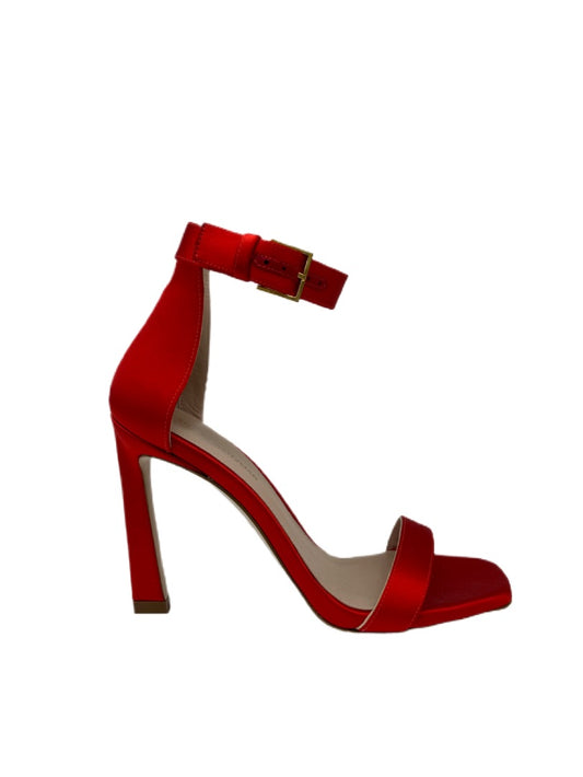 Stuart Weitzman Red Satin Ankle Strap Open Toe Heel. Size: 36