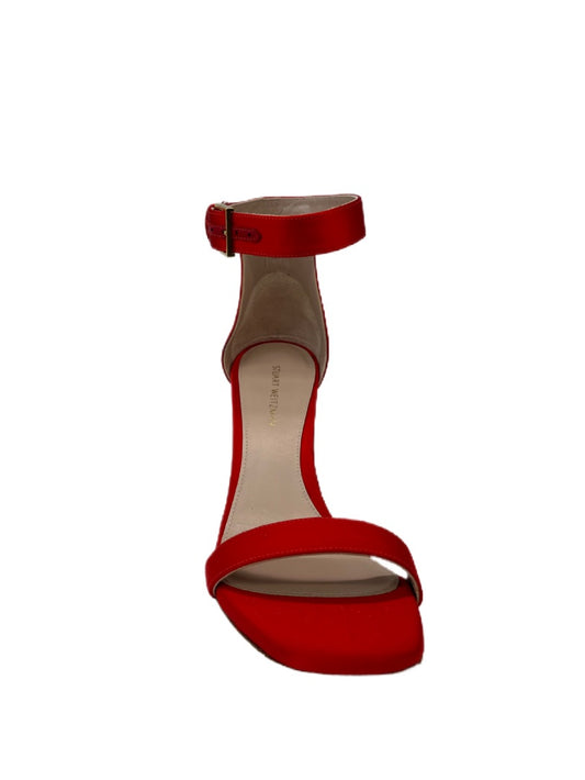 Stuart Weitzman Red Satin Ankle Strap Open Toe Heel. Size: 36