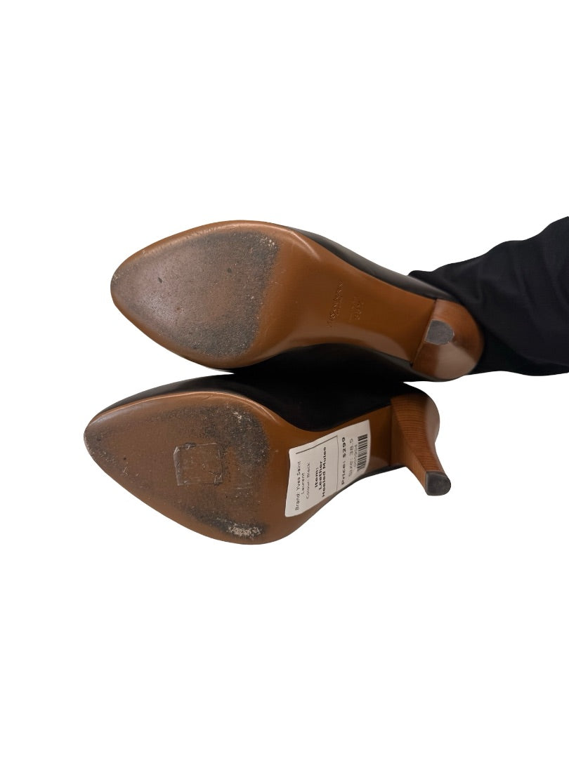 Yves Saint Laurent Black Leather Heeled Mules. Size: 38.5