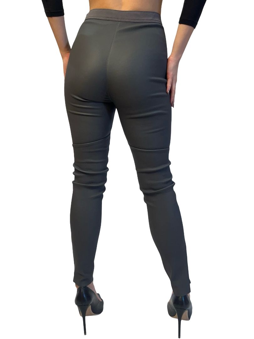 Scanlan Theodore Grey Stretch Leather Leggings W Ankle Zip. Size: 8