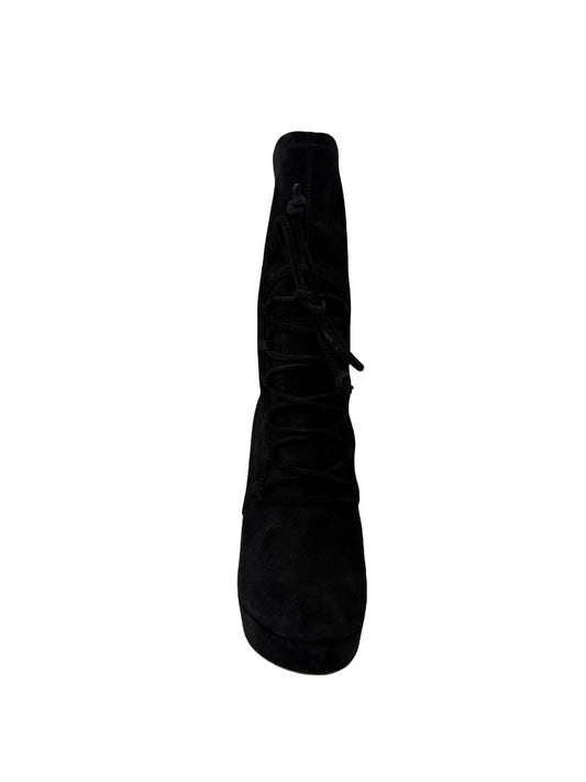 Miu Miu Black Lace Up Suede Platform Heeled Boots. Size: 38.5