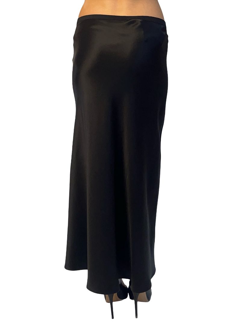Anine Bing Black Silk Satin Slip Skirt. Size: L
