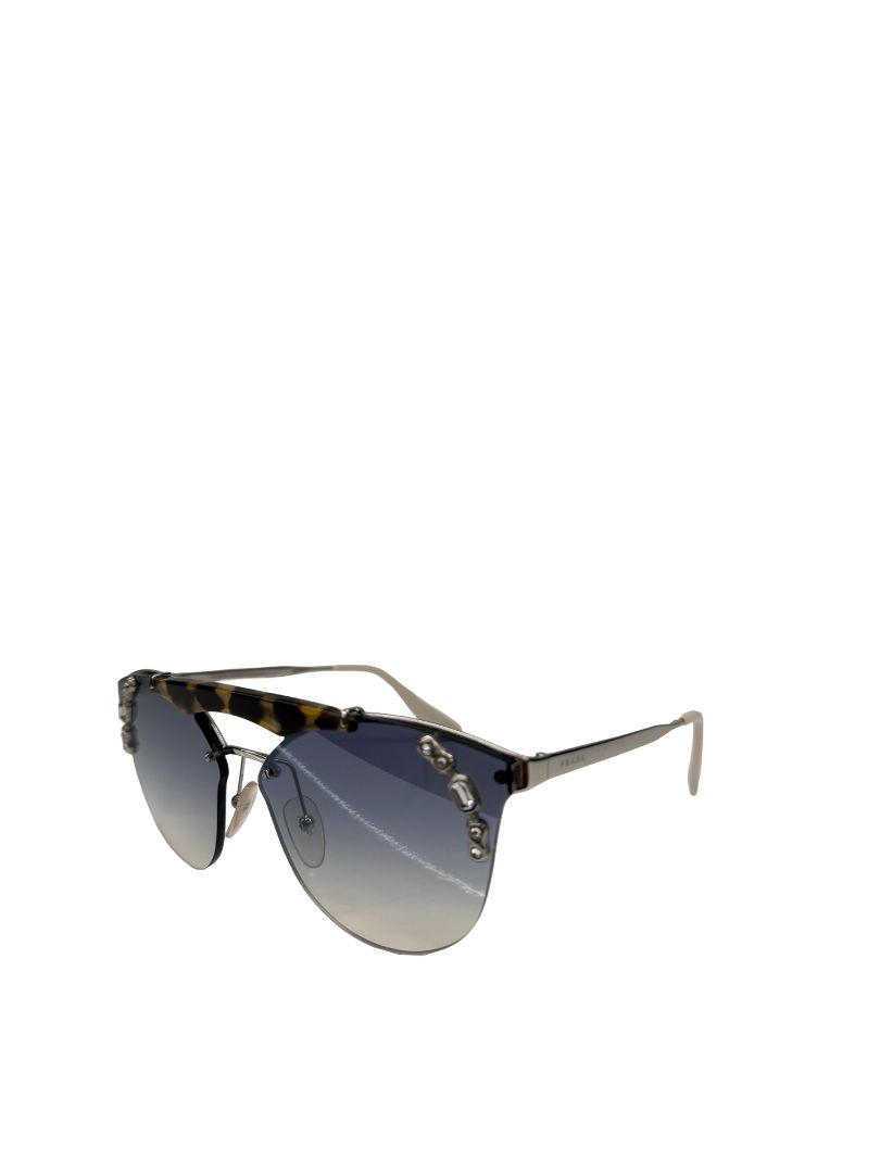 Prada Silver 'PR53US' Crystal Aviators W Tortoise Brow.
