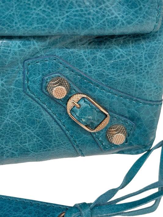Balenciaga Teal Classic Envelope Clutch.