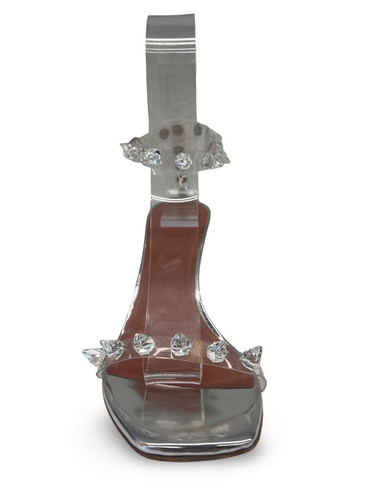 Amina Muaddi Silver Sandal Heels. Size: 41