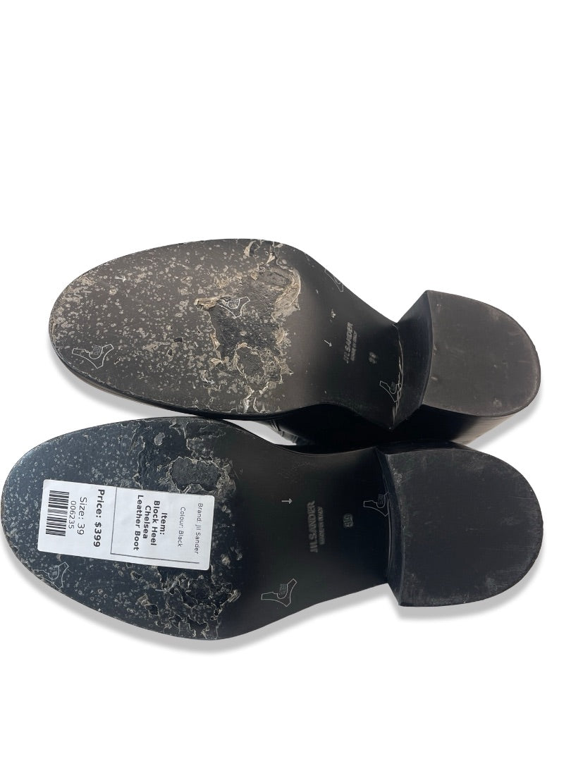 Jil Sander Black Block Heel Chelsea Leather Boot. Size: 39