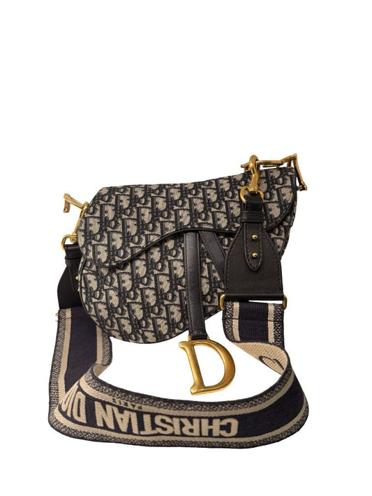 Christian Dior Blue Oblique Jacquard Saddle Bag.