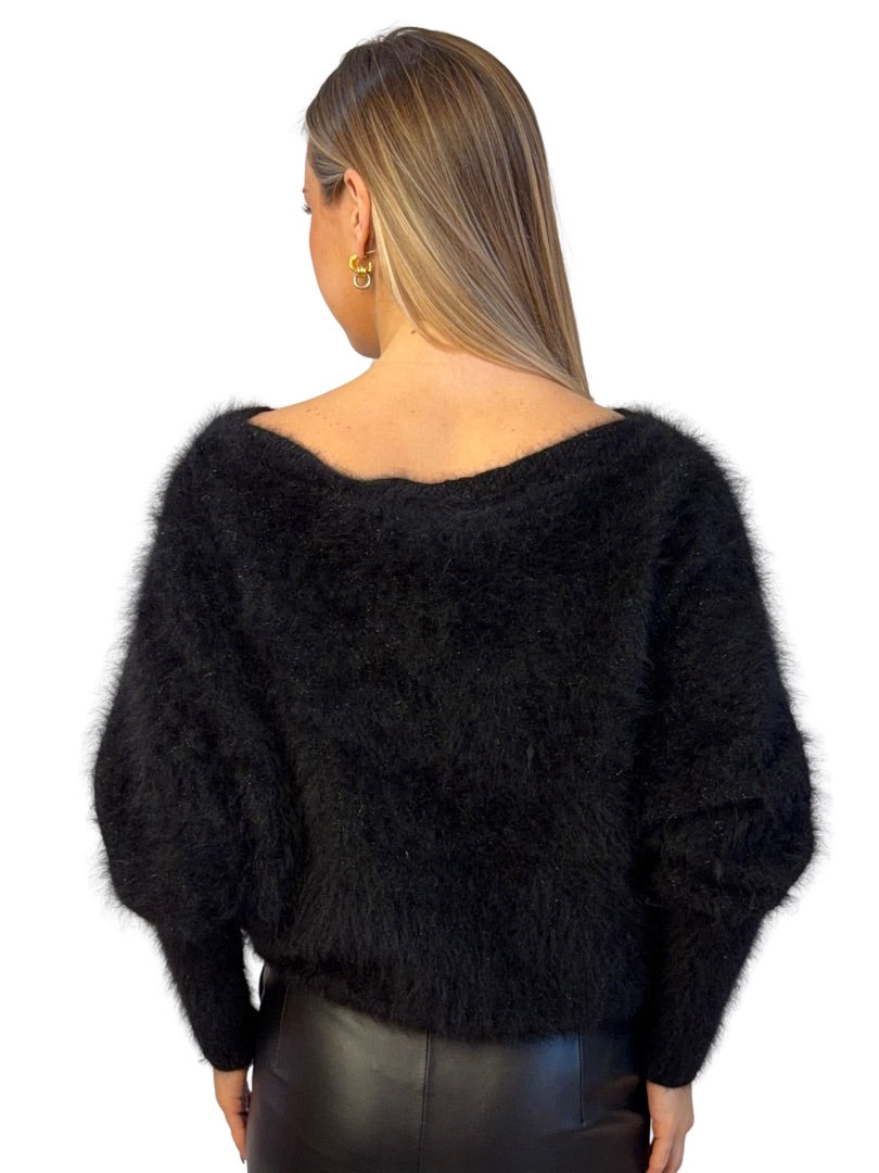 Antalya Black Metallic Mohair Jumper. Size: S