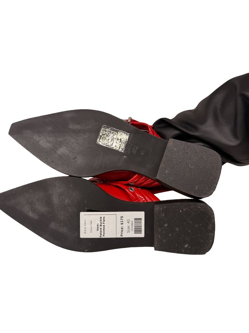Ganni Red 'Feminine Buckle Ballerina' Flats. Size: 40