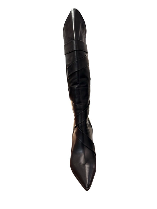Casadei Black Strappy Knee High Stiletto Boots. Size: 9.5
