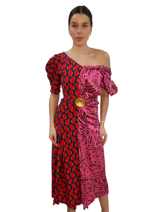 Marni Red / Pink Dual Print Short Sleeve Dress. Size: 36