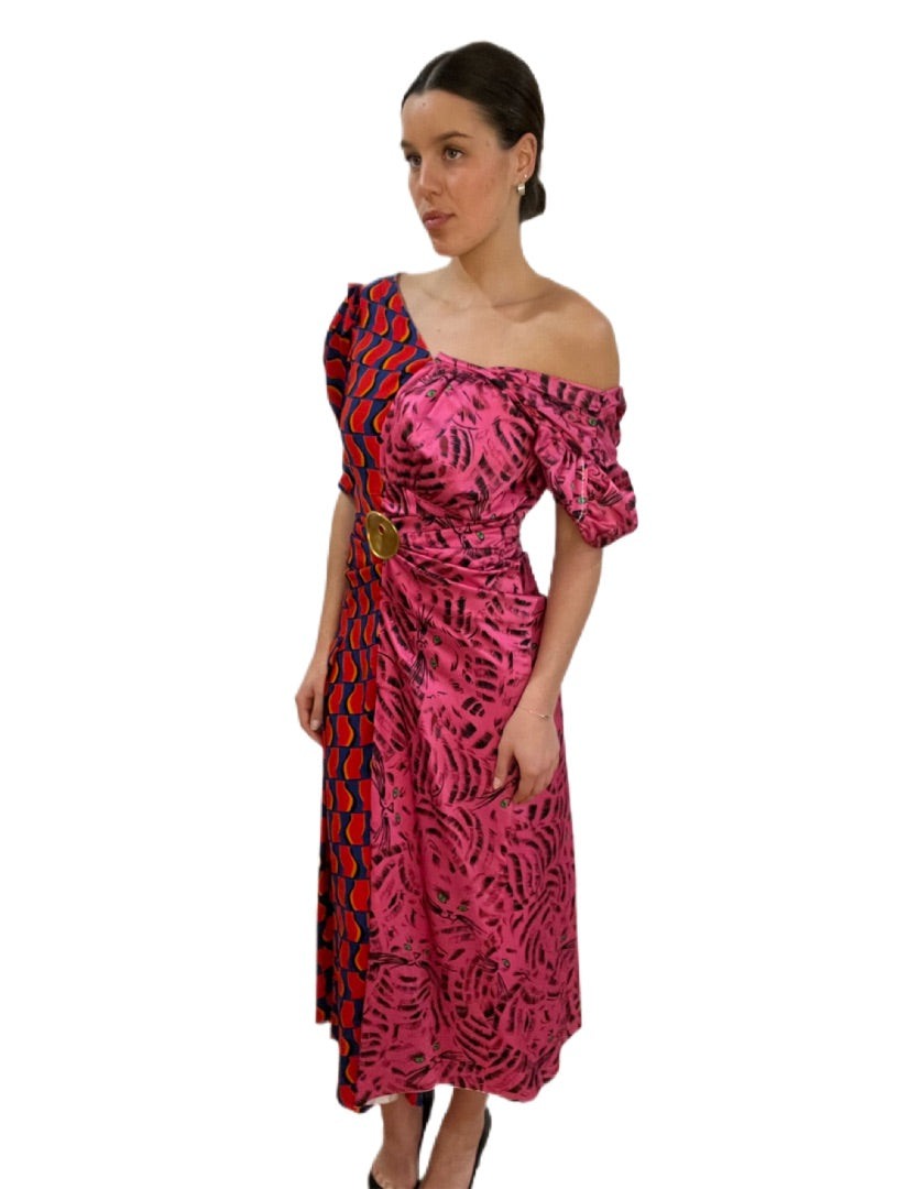 Marni Red / Pink Dual Print Short Sleeve Dress. Size: 36