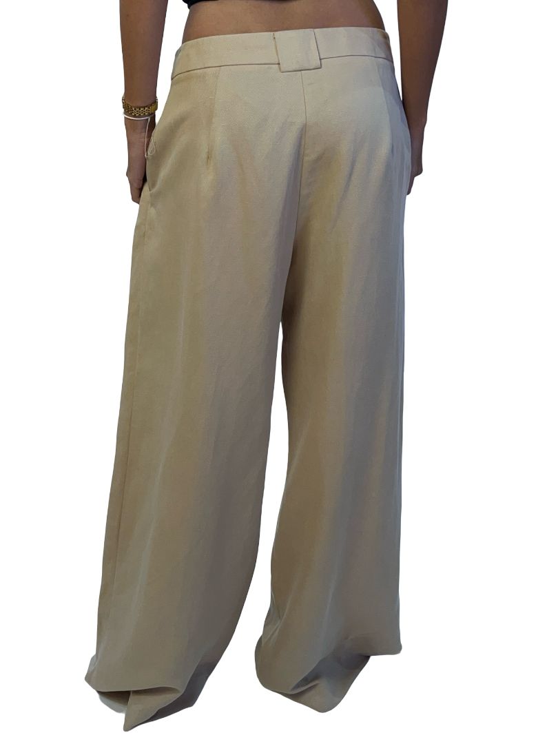 St. Agni Beige Pleated Wide Leg Linen Pant. Size: S