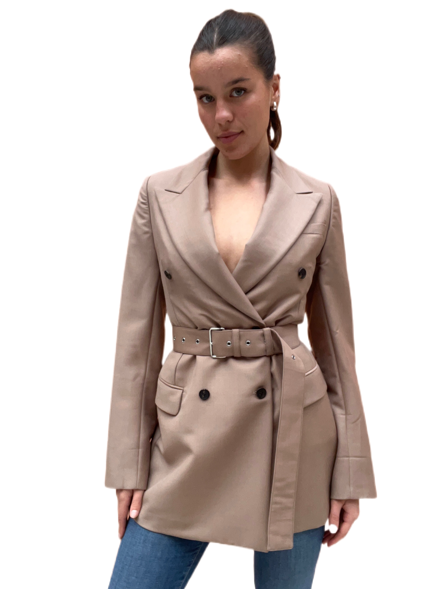 Prada Taupe Blazer W Belt. Size: 38