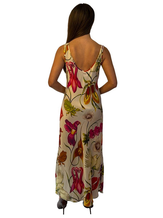 Silk Laundry Multicolour Scoop Neck 'Wonderland' Silk Dress. Size: S