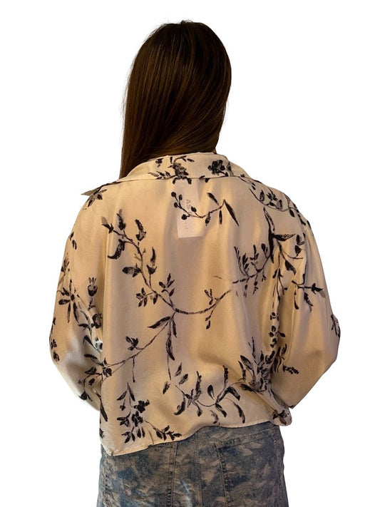 Alysi Grey Leaf Print Silk Shirt. Size: 8