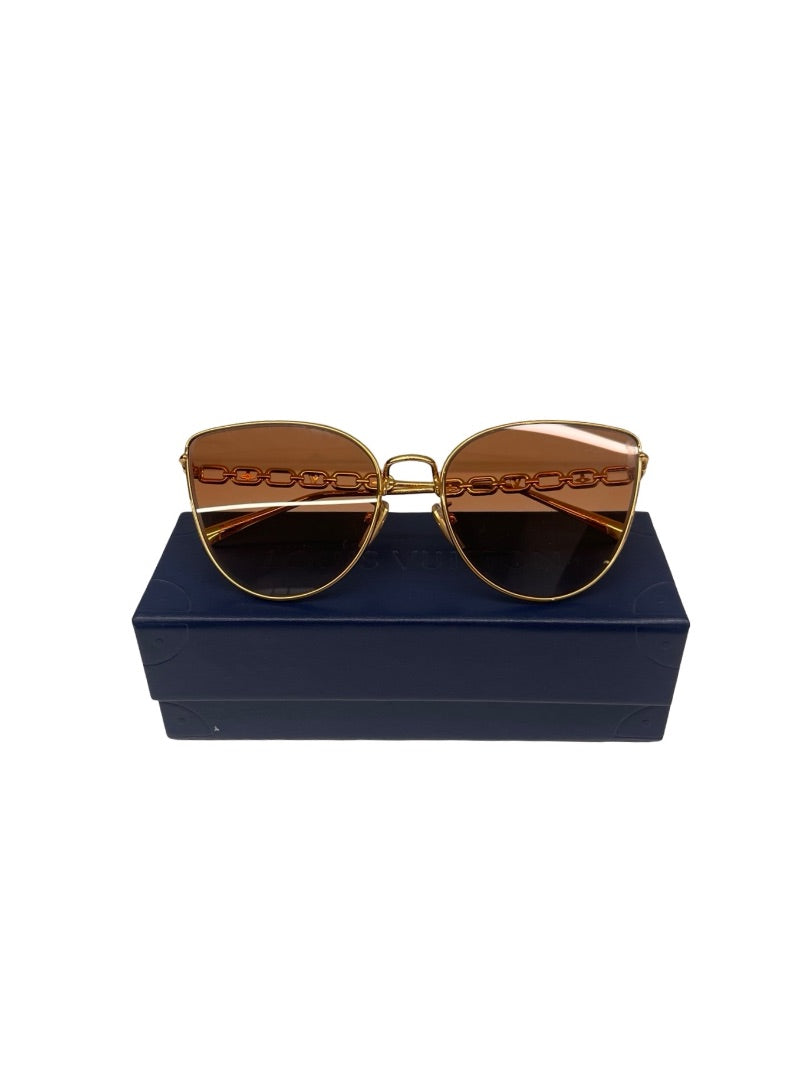 Louis Vuitton Gold 'Z1522E' Chain Cat Eye Sunglasses.