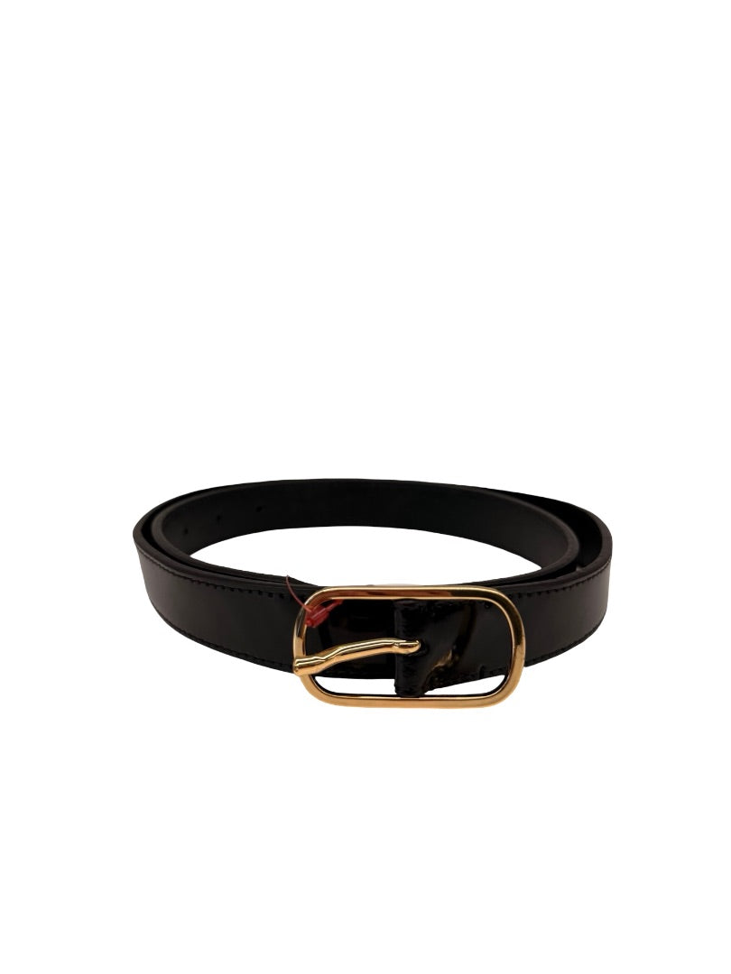 Toteme Black Glossy Slim Belt. Size: 90cm