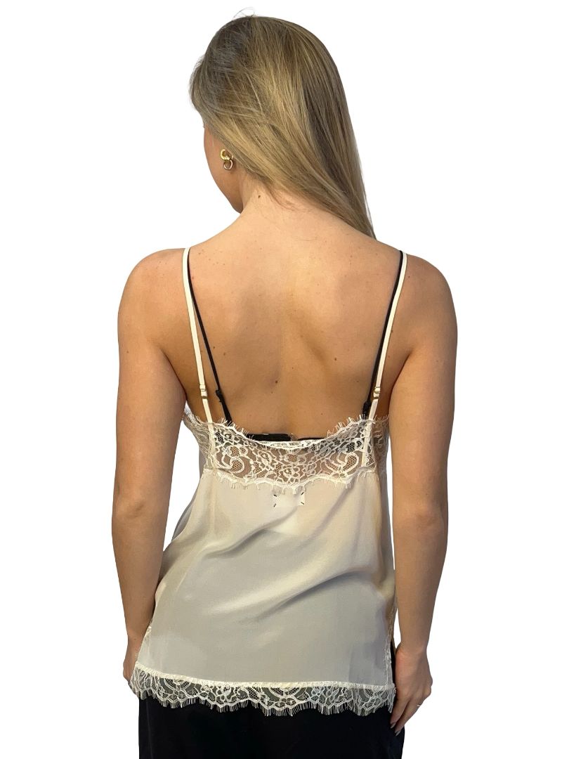 DAY Birger et Mikkelsen White 'Lacey' Trimmed Satin Camisole. Size: 36