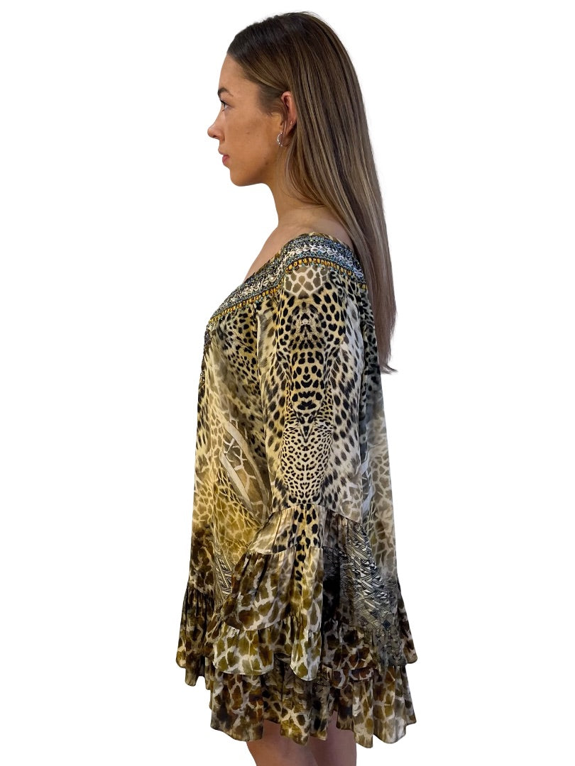 Camilla Brown Leopards Leap A Line Frill Dress. Size: S