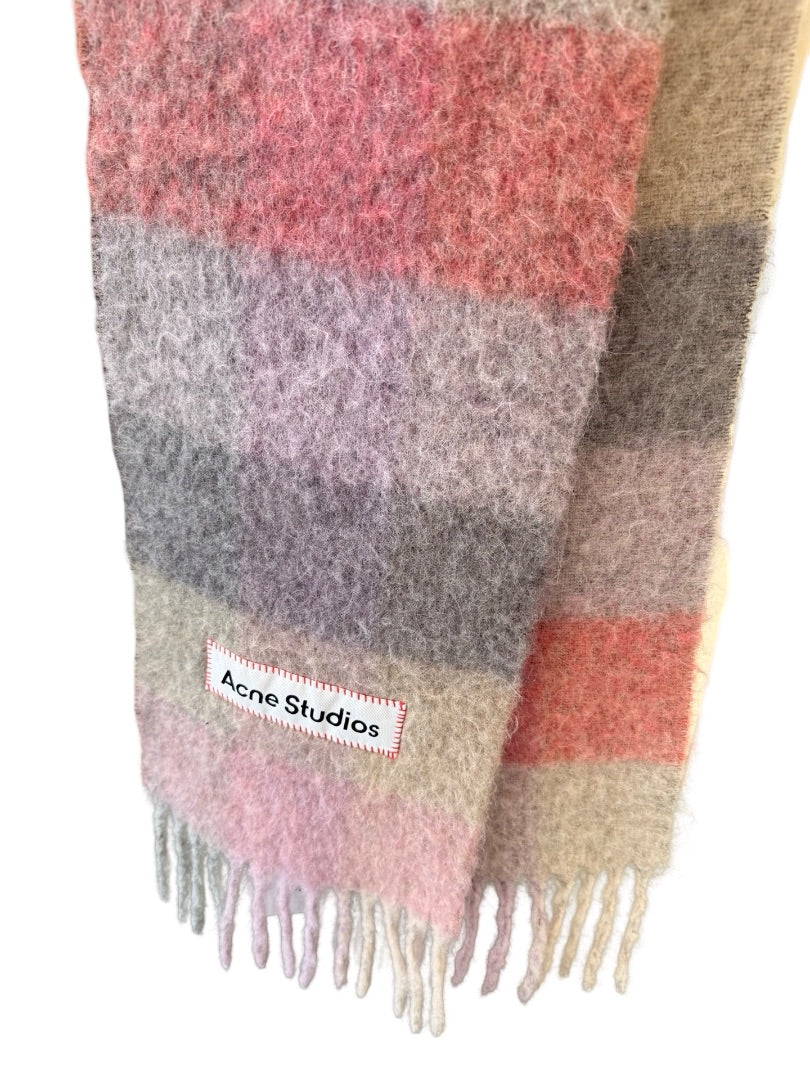 Acne Studios Pink Mohair Blend Check Scarf. Size: 250cm x 28cm