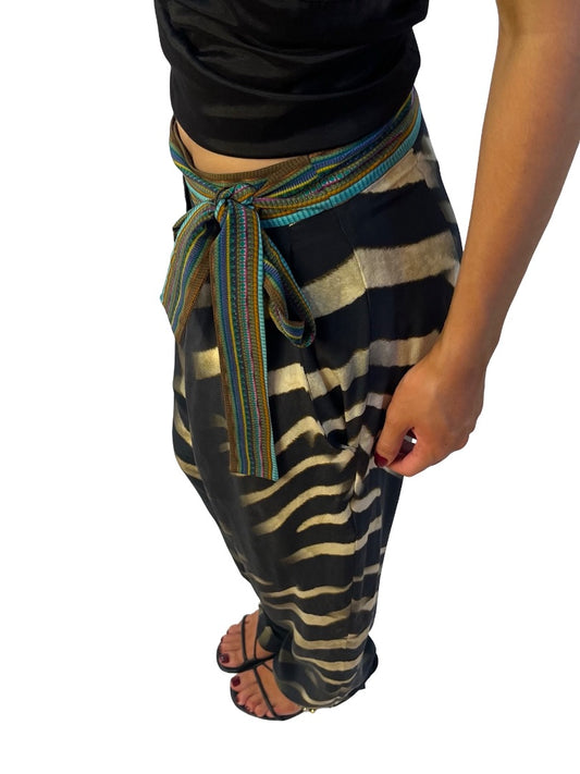 Camilla Black / Multi-Colour Silk Zebra Print Pant. Size: S