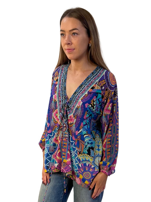 Camilla Blue / Multi-Colour Alice In Essaouira Kaftan Top. Size: 10