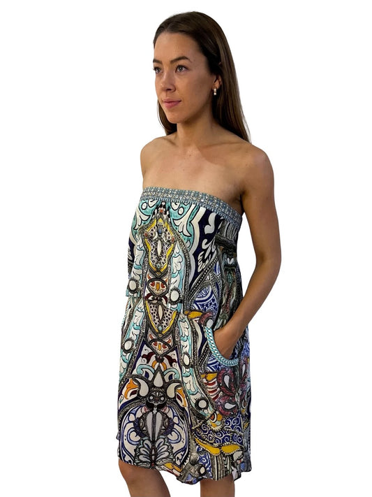 Camilla Blue / Multi-Colour Take Me Home Strapless Dress. Size: 10