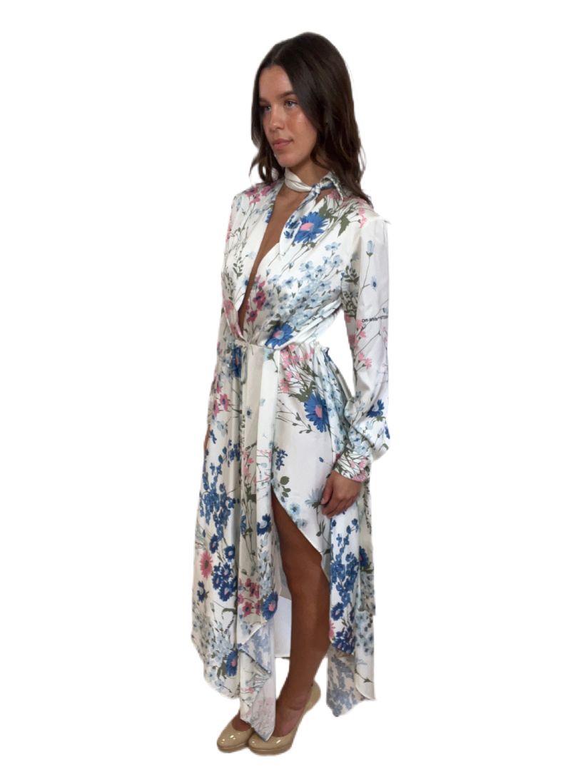 Off White Cream Floral Print Handkerchief Dress W Open Back. Size: 44