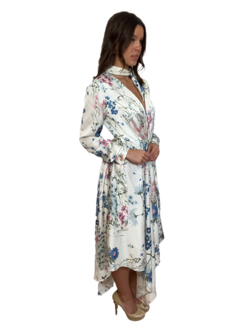 Off White Cream Floral Print Handkerchief Dress W Open Back. Size: 44