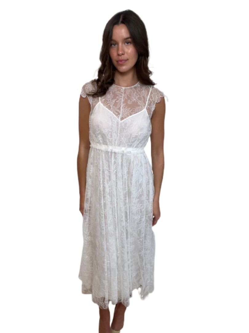 Valentino Cream Midi Sheer Lace Dress w Slip. Size: 42 Valentino Cream Midi Sheer Lace Dress w Slip. Size: 42