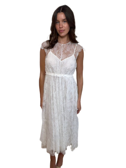 Valentino Cream Midi Sheer Lace Dress w Slip. Size: 42