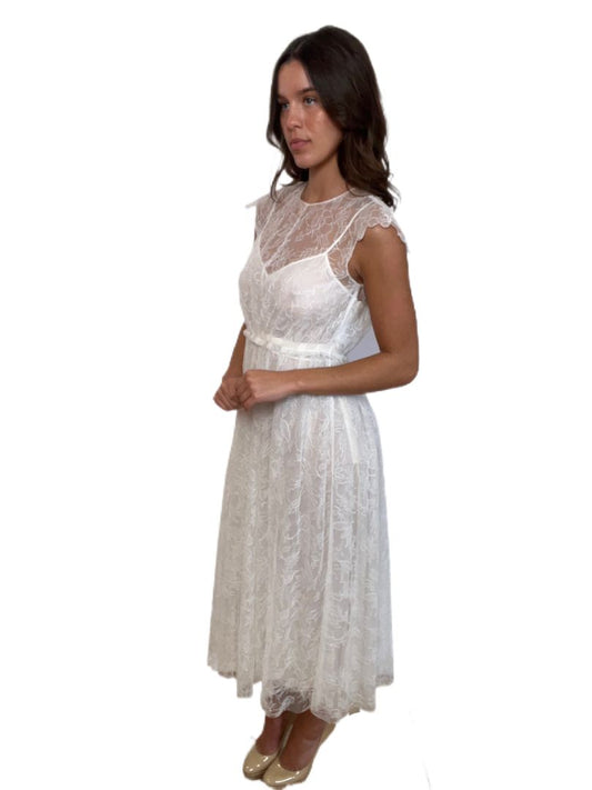 Valentino Cream Midi Sheer Lace Dress w Slip. Size: 42