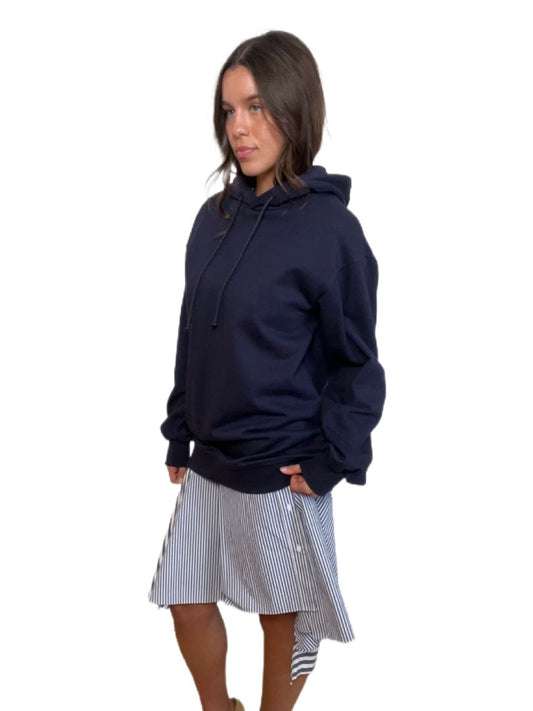 Juun.j Navy Long Sleeve Hoodie w Striped Shirt Detailing. Size: 36