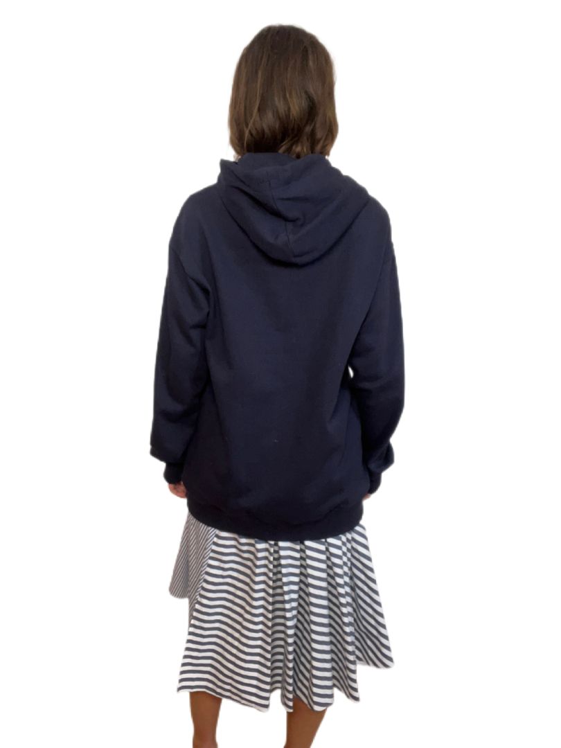 Juun.j Navy Long Sleeve Hoodie w Striped Shirt Detailing. Size: 36