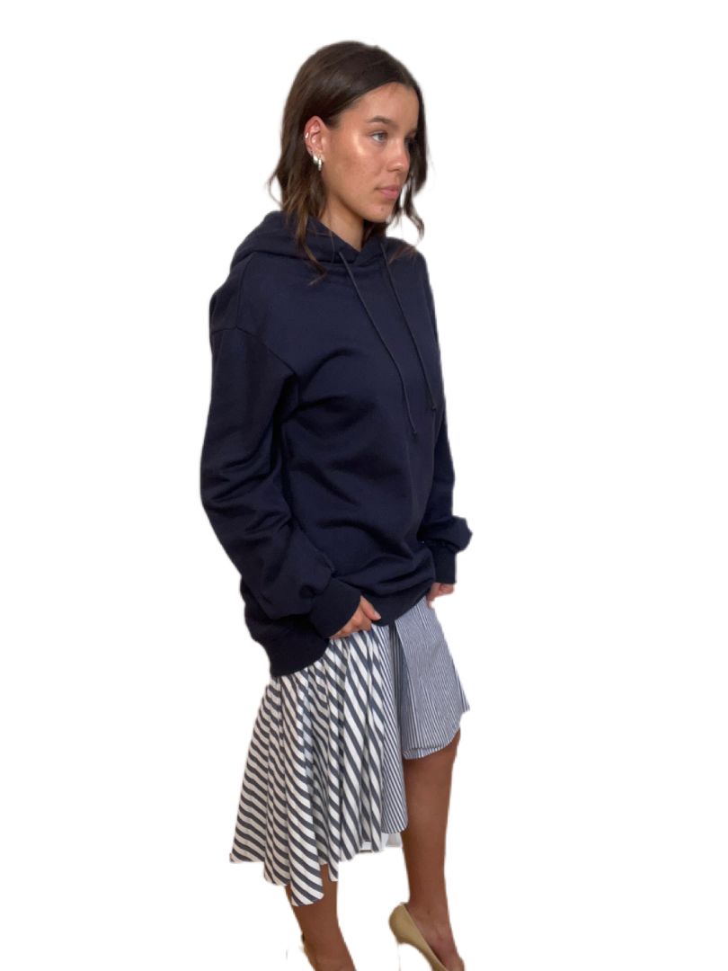 Juun.j Navy Long Sleeve Hoodie w Striped Shirt Detailing. Size: 36