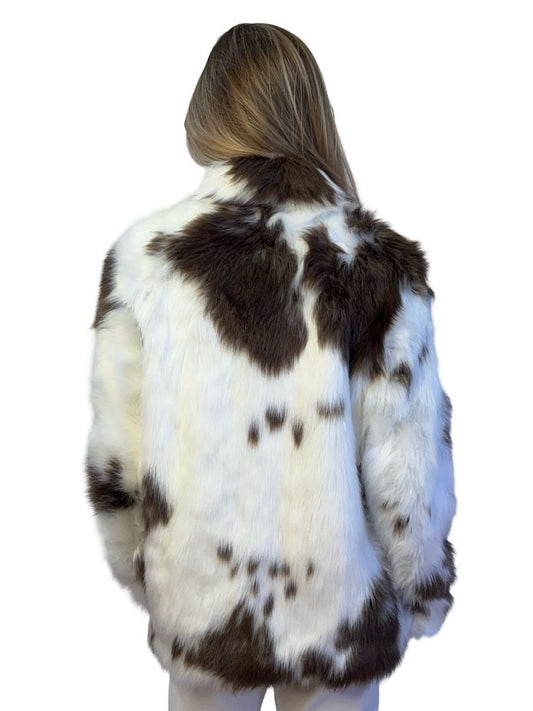 Philosophy by Lorenzo Serafini White/Brown Faux Fur Jacket. Size: 10