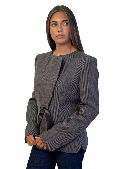 Giorgio Armani Brown / Grey Glencheck Plaid Wool Blazer. Size: 46