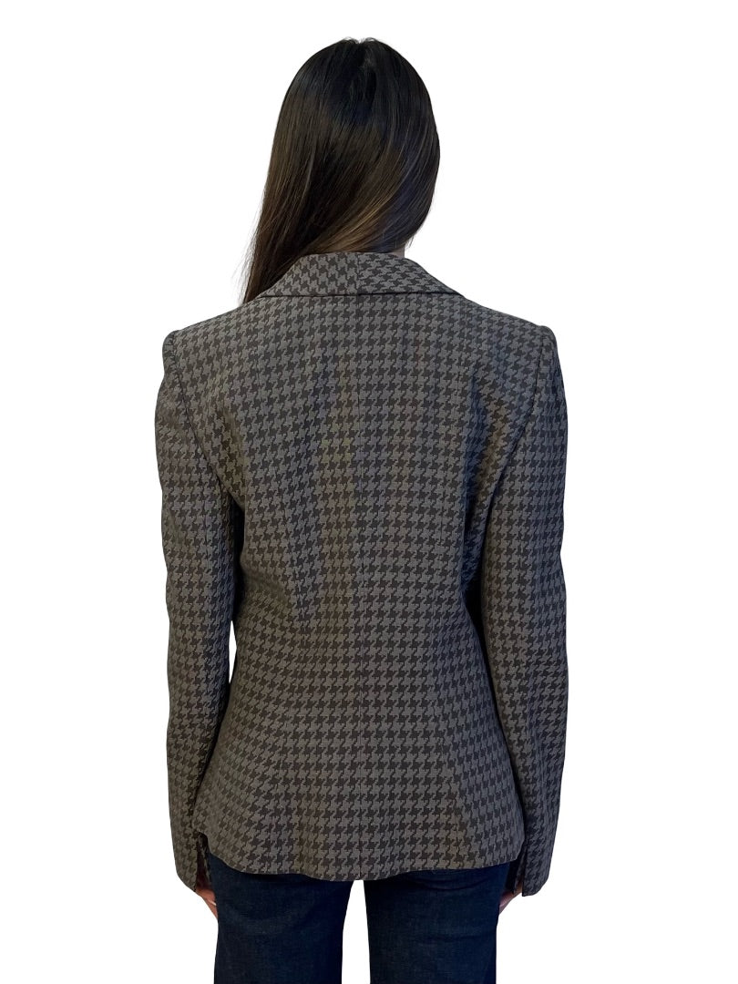 Giorgio Armani Grey / Brown Silk Blend Houndstooth Blazer w/ Detached Lapels. Size: 44