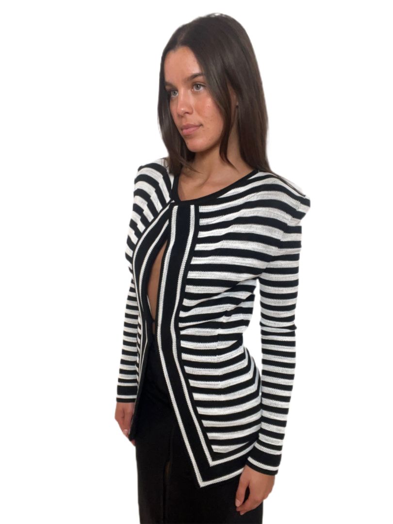 Balmain Black & White Striped Jacket. Size: 38