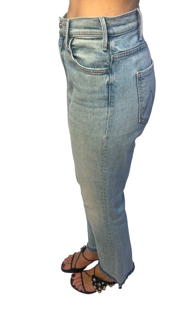 Mother Superior Blue Light Wash The Hustler Ankle Undone Hem. Size: 29