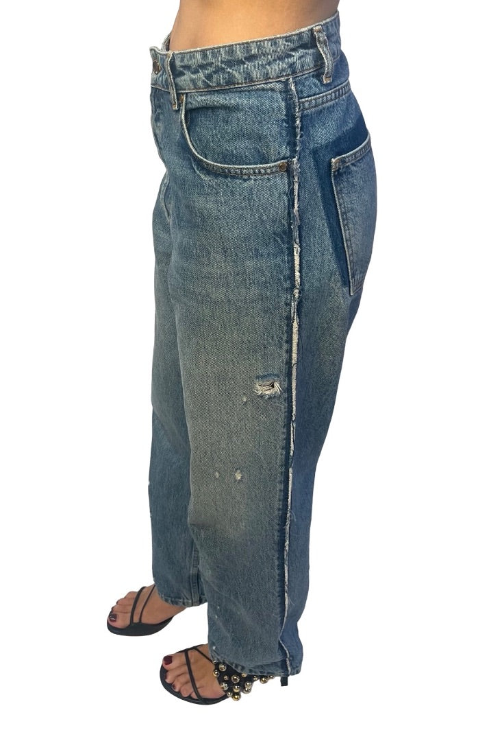 Essentiel Antwerp Blue Side Fray Button Fly Jeans. Size: 30