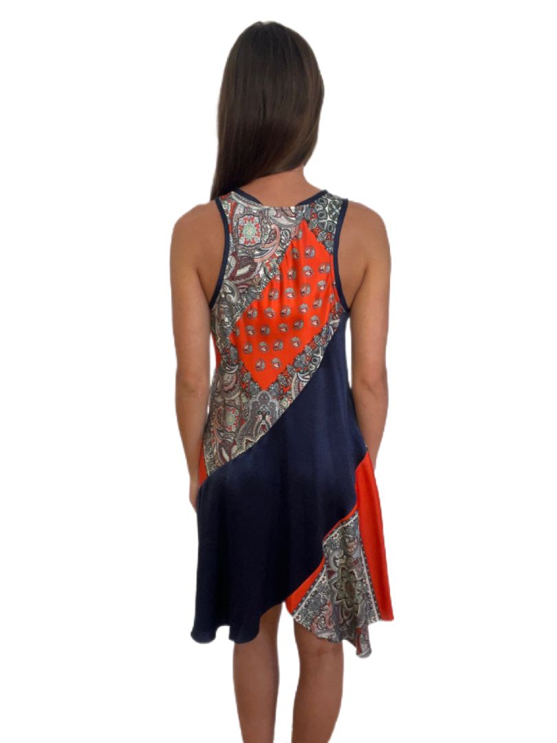 Chloe Red & Navy Printed Dress. Size: 38