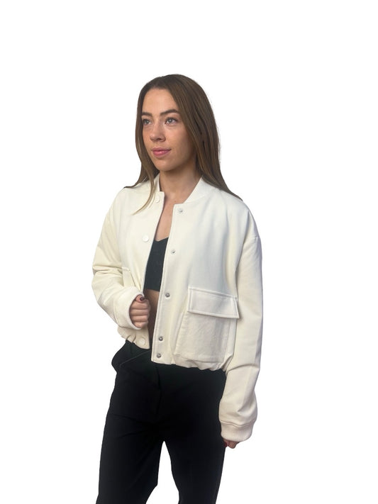 Second Female Cream Cropped Nylon Bomber. Size: S