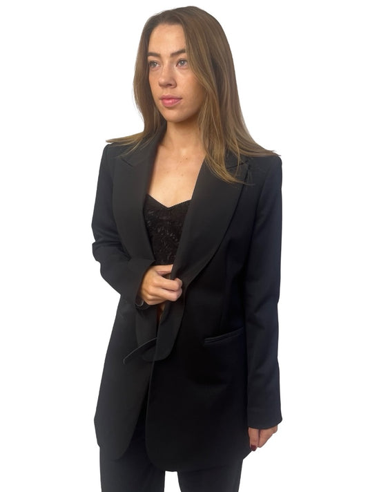 Les Coyotes de Paris Black Long Line Wool Blazer. Size: 40
